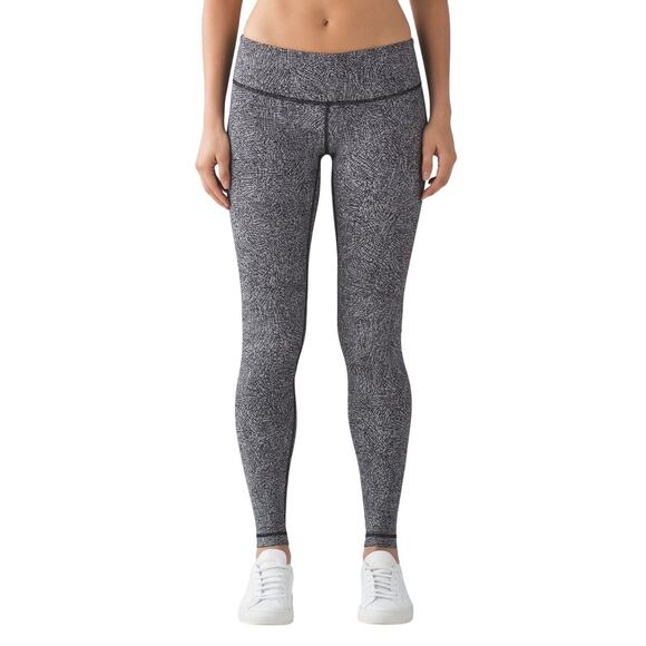 Lululemon Wunder Under Leggings III Black & White Line Up Full Length Mid Rise - Picture 1 of 9